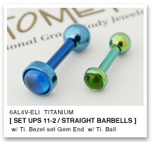 16Ga. チタン製 ベゼルカボション ジェムエンド 3粍 ＆ チタン製 引っ切り無いバーベル ANATOMETAL