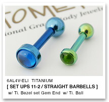 14Ga. チタン製 ベゼルカボション ジェムエンド 4粍 ＆ チタン製 引っ切り無いバーベル ANATOMETAL