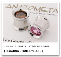 00Ga. ステンレス製 フローティングストーン アイレット (ブリリアントカット & カボションカット / 8mmジェム) アナトメタル ANATOMETAL ボディピアス 拡張ホール用 00g 【正規直輸入品】｜２１４Ｃｏ．