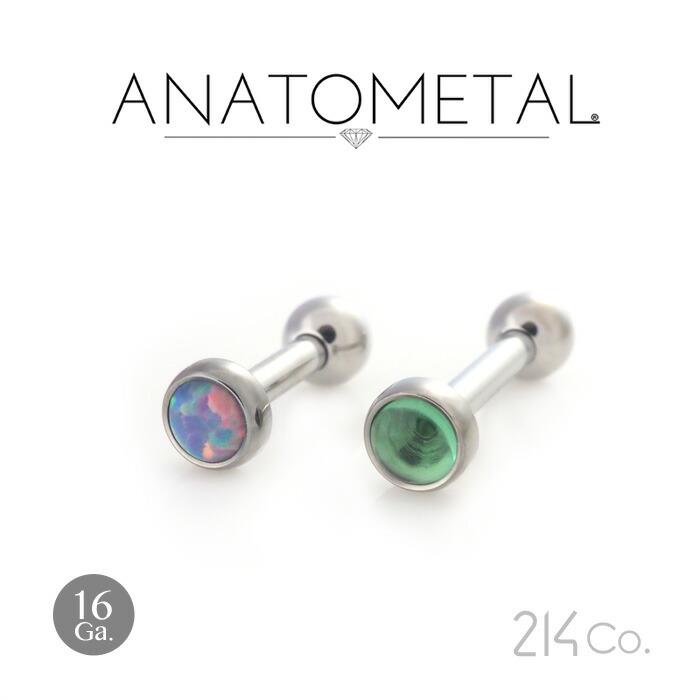 16Ga. チタン製 ベゼルカボション ジェムエンド 3粍 ＆ ステンレス鋼製 引っ切り無いバーベル ANATOMETAL