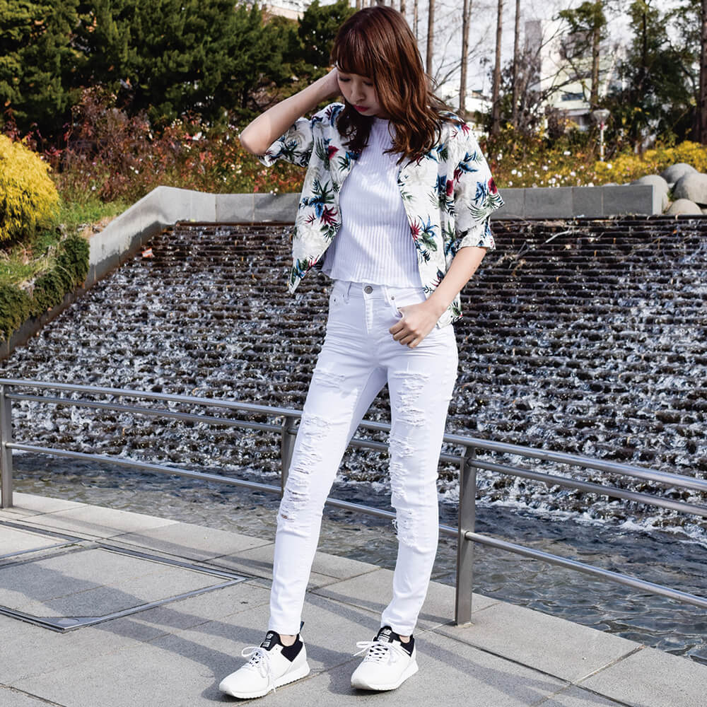 楽天市場 ダメージ ジーンズ スキニージーンズ スキニーデニム レディース デニム クラッシュ スキニー 白 ホワイト ジーパン クロップドデニム ストレッチ クロップドパンツ デニムパンツ ダンス衣装 ボトムス ストレッチ 21福袋 Fetch