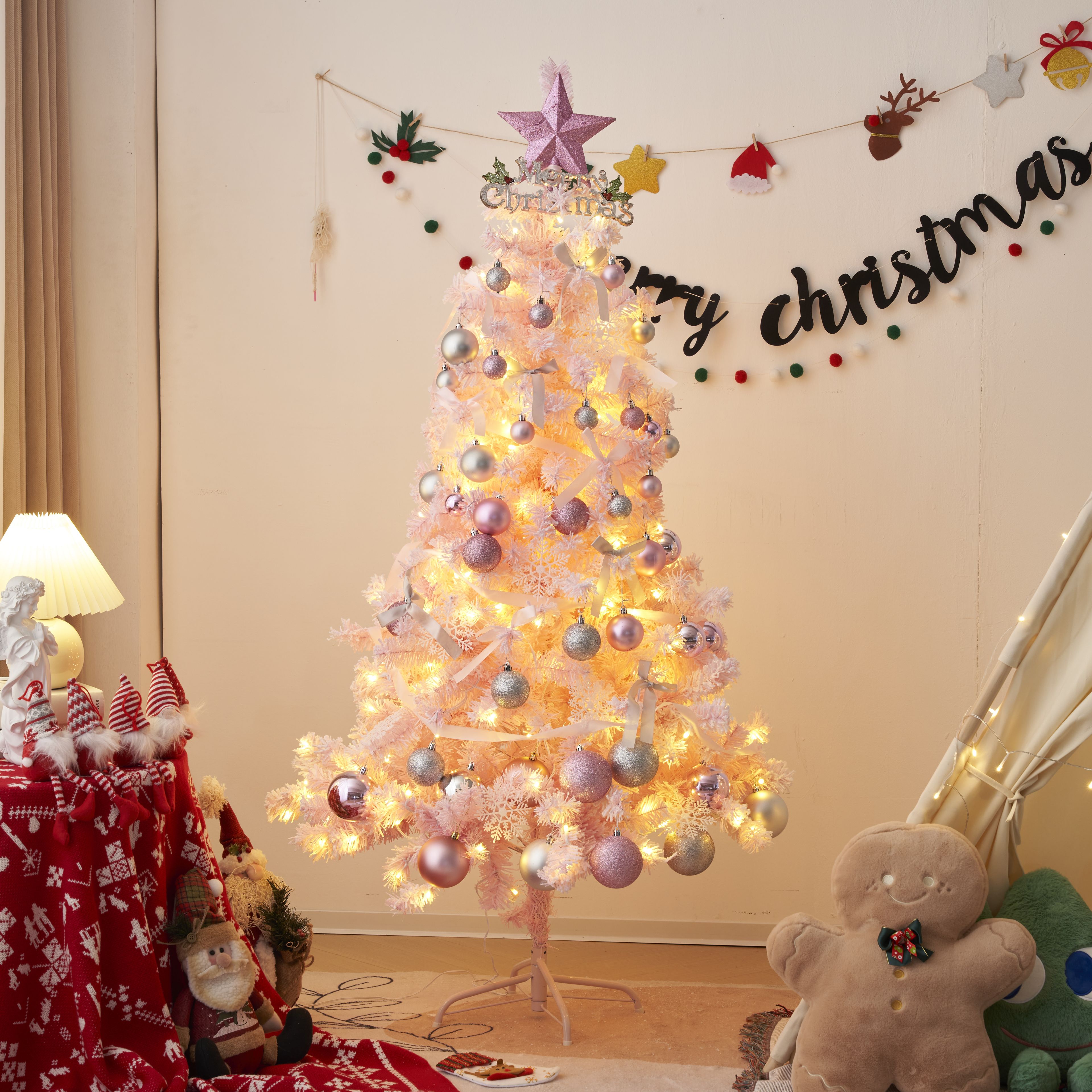 【おしゃれなLEDライト付き】クリスマスツリー 120cm 150cm 180cm クリスマス プレゼント オーナメントセット 電飾付き LEDライト付き可愛い おしゃれ 高級 豊富な枝数 組み立て簡単 LED 明るい ブティック ピンク ブルー