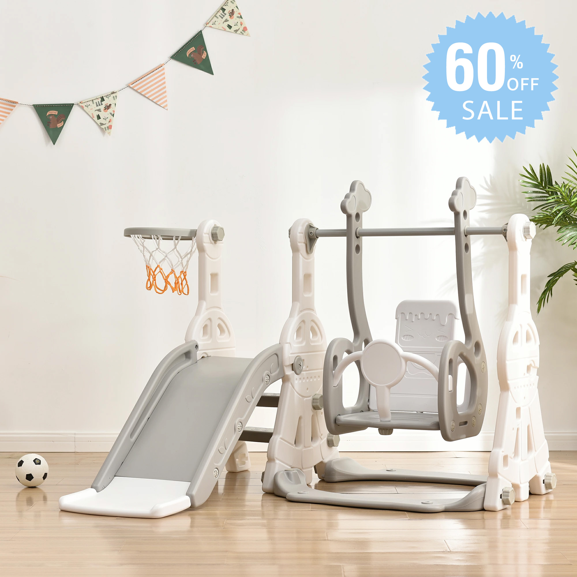『60％OFFクーポン利用で12320円』滑り台 すべり台 幼児用滑り台とブランコセット バスケットゴール ブランコ三段階調整可 3IN1 遊具 室内遊具 屋内 家庭用 大型遊具 耐荷重40kg 1~5歳 クリスマス プレゼント 誕生日