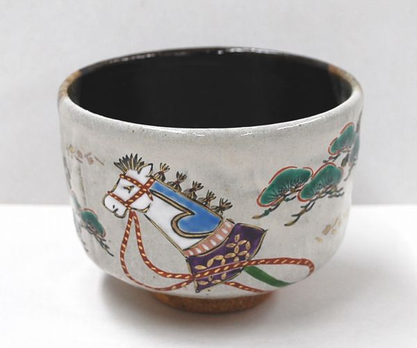 ＜茶道具・茶碗＞２０２６年　干支茶碗　色絵掛分茶碗　竹馬　中村良二作　令和８年干支のお茶碗です　正月　午年｜お茶道具の宝雅堂