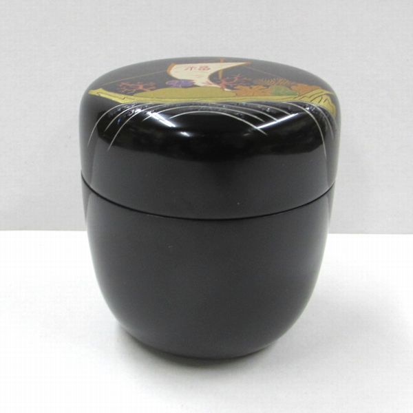 輪島塗 蒔絵師 紫香 (谷内 一則)造 金蒔絵『唐花』棗木製漆塗 共箱★美品 輪島塗 蒔絵師 紫香 (谷内 一則)造 金蒔絵『唐花』棗木製漆塗 共