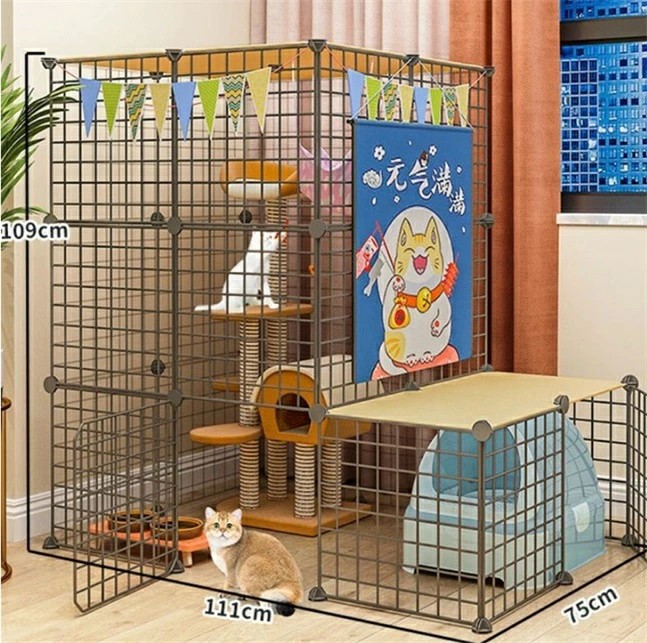 猫ケージ トイレ ケージ ゲージ ペット 猫 ゲージ 猫犬小屋金属ワイヤー犬小屋クレート子猫モルモット用小動物ケージ1~4匹の猫に最適 (Lタイプ)
