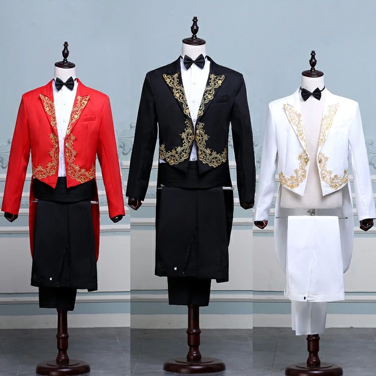 【送料無料】3色入荷　メンズフォーマル スーツ 燕尾服　結婚式/パーティ/司会　スーツ/ズボン/蝶タイ/カマーベルトの4点セット　お呼ばれ　披露宴　二次会