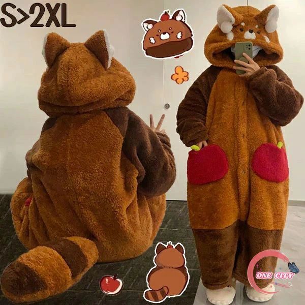 【送料無料】ルームウェア もこもこ パジャマ 冬 長袖 ナイトガウン 着る毛布 レッサーパンダ 大きいサイズ 前開き フード付き 寝巻き 部屋着 暖かい あったか 着ぐるみ モコモコ 大人用 ふわふわ 動物 レディース 女性用 ガウン かわいい 可愛い ギフト
