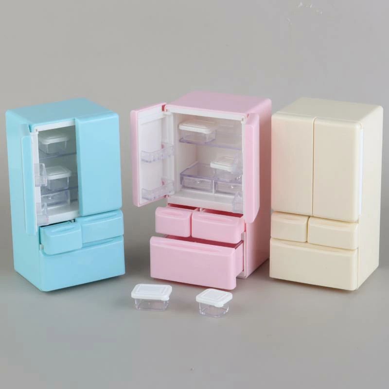 【送料無料】ミニチュア家具 ドールハウス 冷蔵庫 おもちゃ ごっこ遊び キッチン用品 杏色 ピンク ブルー