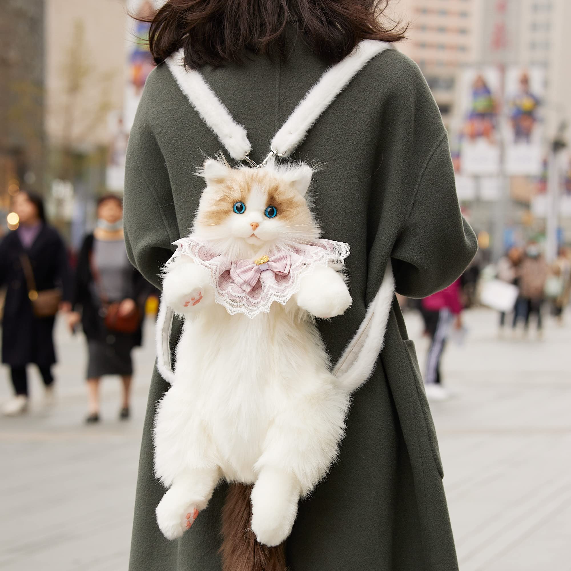 【送料無料】ハンドメイド リアルな猫型リュック 猫のぬいぐるみペット好きな人へのプレゼント 女性へのプレゼント (リュック)