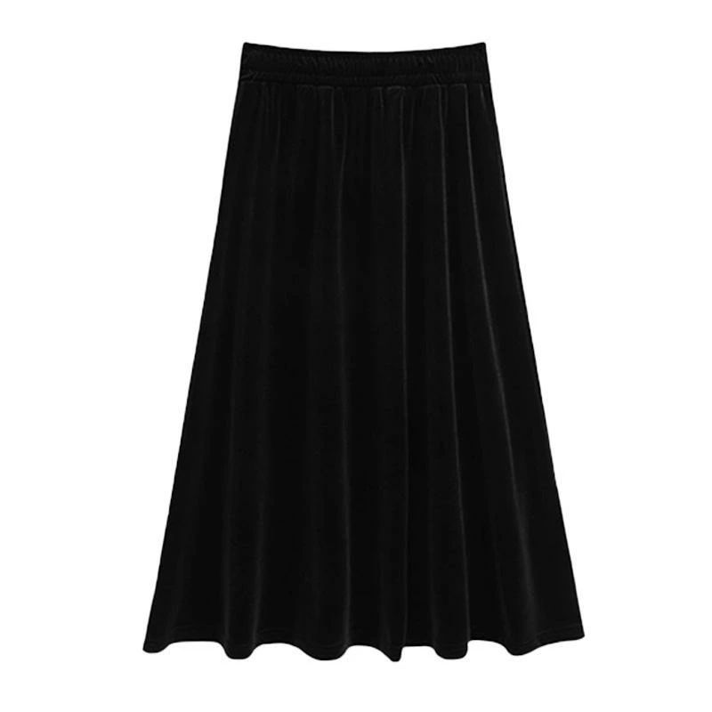 【送料無料】スカート レディース ベルベット Aライン ミモレ丈 フレアスカート 黒 ブラック 無地 140cm 150cm 小柄 低身長 156cm 164cm