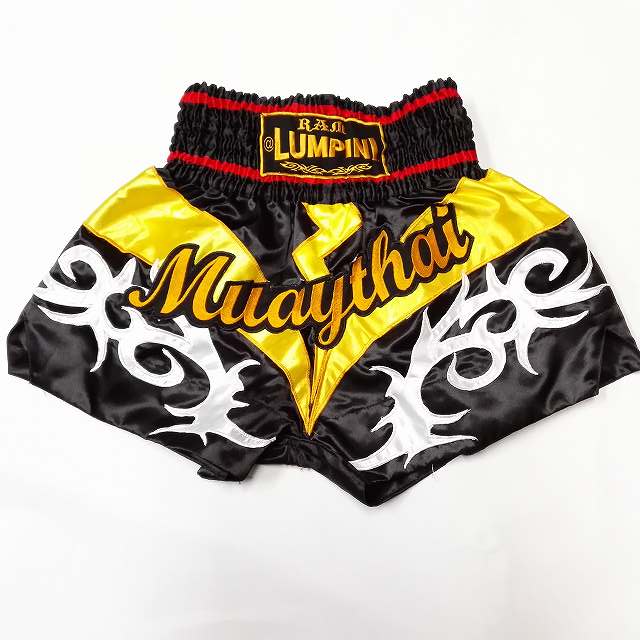 楽天市場】89 サテン ムエタイ ボクシング パンツ K1黒金横炎 /キック