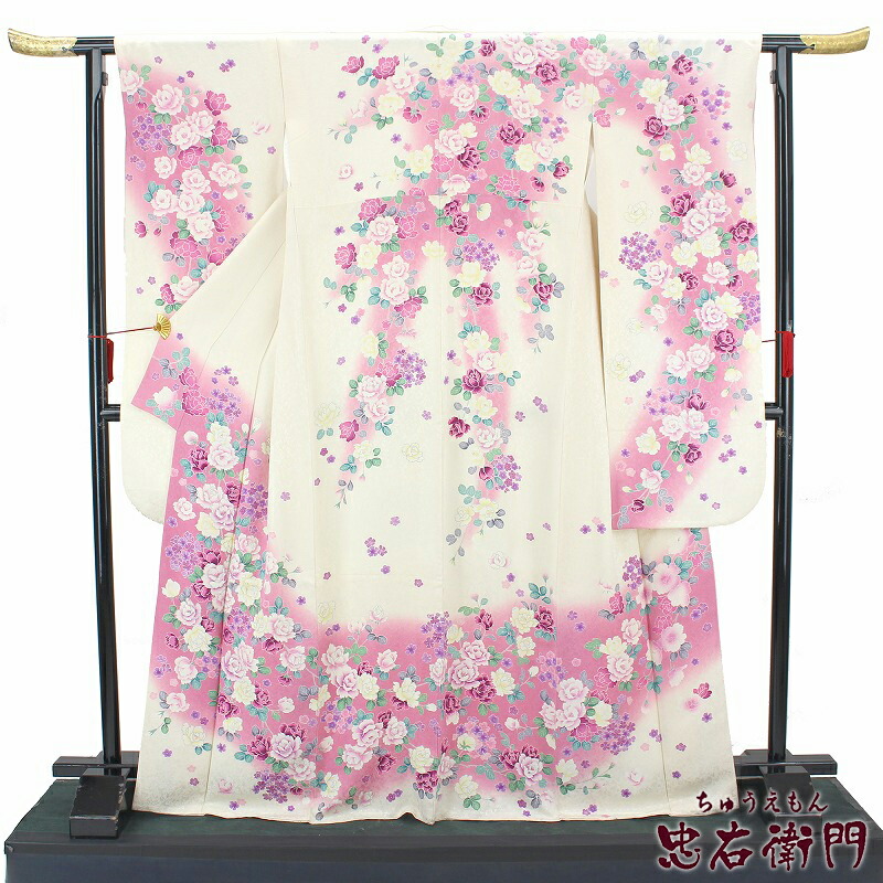 【中古】 振袖 リサイクル 着物 成人式 結婚式 卒業式 舞台 販売 レディース フォーマル 正絹 ピンク 白 花柄 牡丹 裄丈68cm 送料無料 即日発送 大きいサイズ|ビスコンティ&きもの忠右衛門