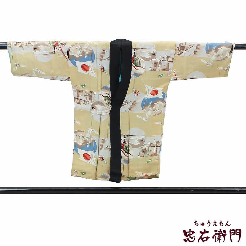 【中古】 アンティーク半襦袢 半襦袢 アンティーク 正絹 シルク ベージュ メンズ 身丈74.5cm 裄丈64cm 仕立上がり 単衣仕立て 送料無料