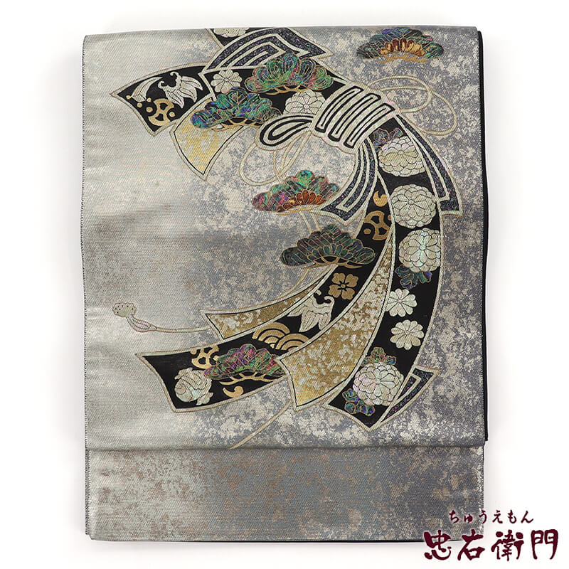【中古】 袋帯 ふくろ帯 リサイクル レディース 正絹 亀甲螺鈿貼絵 伝統工芸士 岡島良山 長さ436cm 幅31cm 仕立て上がり帯 リサイクル帯