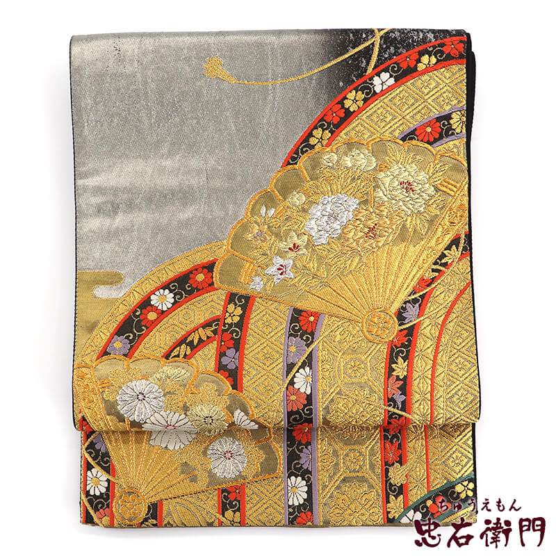 【中古】 袋帯 ふくろ帯 再利用 レディース 正絹 銀 扇 晴れ晴れしい 振袖方角 礼装方角 長さ432糎 幅31糎 仕立てもの売り上げ高帯 再利用帯 即日送りとどける
