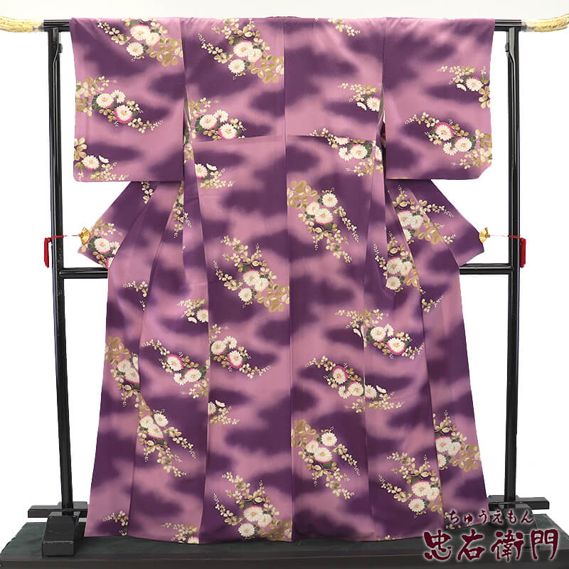 【中古】小紋 小紋着物 洗える着物 レディース 化繊 紫 身丈170cm 裄丈67cm 仕立て上がり着物 リサイクル着物 送料無料 即日発送|ビスコンティ&きもの忠右衛門