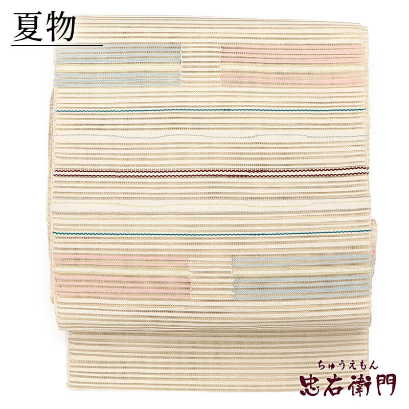【中古】 絽綴れ 名古屋帯 夏帯 夏用 正絹 お太鼓柄 八寸帯 白ベージュ 織柄 長さ368cm 幅30.5cm リサイクル 和装 礼装 フォーマル 着物 仕立て上がりリサイクル帯 送料無料 即日発送