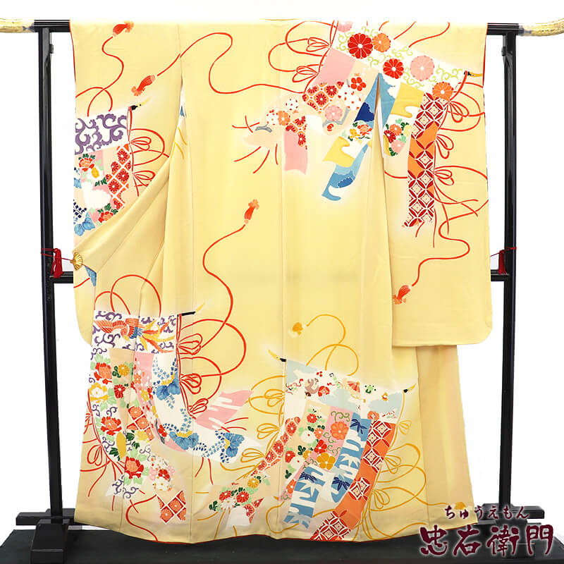 美品！成人式　振袖　着物　正絹　肩身丈　160㎝ 振袖 身丈159.5cm 裄丈68cm L 袷 花車 牡丹 刺繍 箔 紺色 正絹 名品