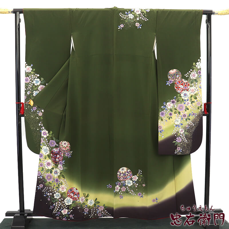 【中古】 振袖 再利用 売りわたす 単品 レディース 正絹 深緑 辻が花 身たけ164糎 裄丈67.5糎 成年者式 御召しもの L大きさ好いかげんに 再利用御召しもの リユース御召しもの 中古御召しもの 貨物輸送無料 即日送りとどける