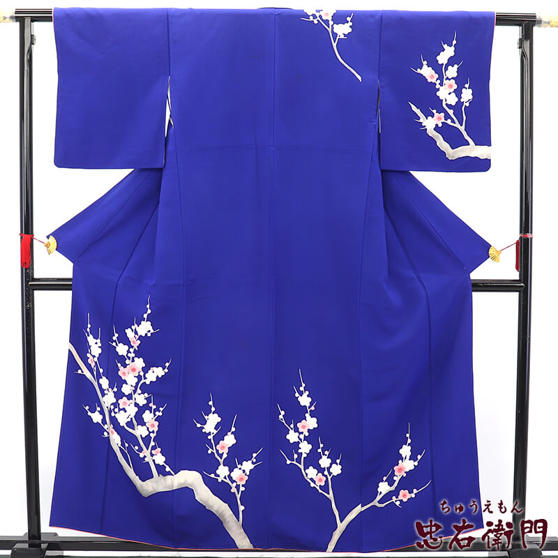 【中古】 付下げ 袷 レディース 正絹 青 梅 身丈162cm 裄丈64cm フォーマル Mサイズ相当｜ビスコンティ＆きもの忠右衛門