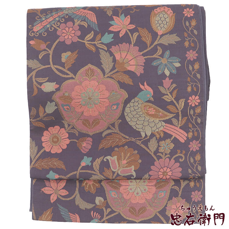 【中古】 袋帯 正絹 六通柄 紫 桃色 更紗柄 長さ428cm 幅30.5cm リサイクル 和装 おしゃれ着向き 礼装 フォーマル 着物 仕立て上がりリサイクル帯 送料無料 即日発送｜ビスコンティ＆きもの忠右衛門 13,209円