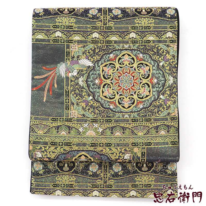 【中古】 袋帯 フォーマル 留袖・訪問着向き 正絹 六通柄 紺紫 金 格天井柄 長さ433cm 幅30.5cm リサイクル 和装 礼装 フォーマル向き 着物 仕立て上がりリサイクル帯 送料無料 即日発送