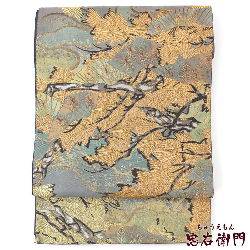 【マラソン連動】【30％OFF】【季節終了間近！袷着物ラストセール】【中古】 袋帯 リサイクル 正絹 仕立上がり 礼装 フォーマル レディース ゴールド 松 長さ433cm 送料無料 即日発送