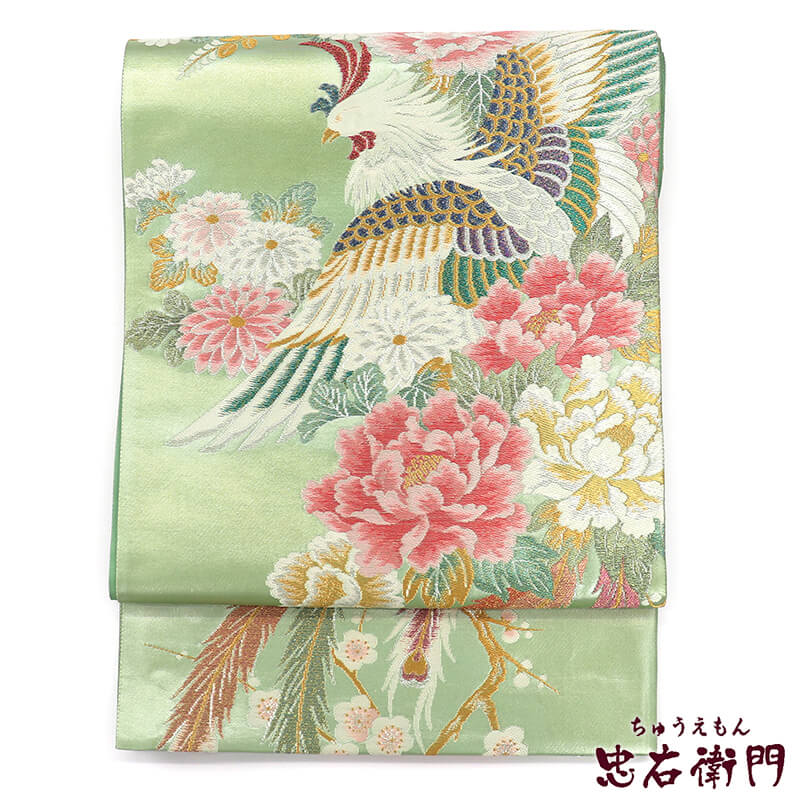 【中古】 西陣織 袋帯 ふくろ帯 正絹 黒 銀 六通柄 豪華 花唐草 鴛鴦 向い鳥 長さ421cm 幅30cm リサイクル 和装パーティ 式典 会食 着物 仕立て上がりリサイクル帯 送料無料 即日発送