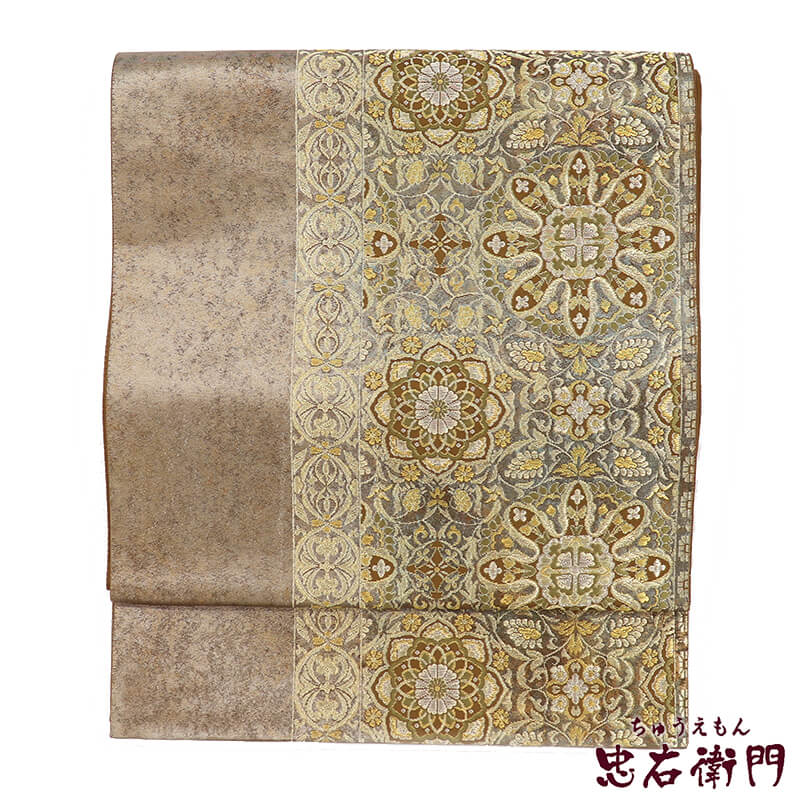 【中古】 袋帯 ふくろ帯 フォーマル 正絹 六通柄 渋金 華文 箔地 長さ457cm 幅31cm リサイクル 和装 お茶会 観劇 入学式 卒業式 着物 仕立て上がりリサイクル帯 送料無料 即日発送