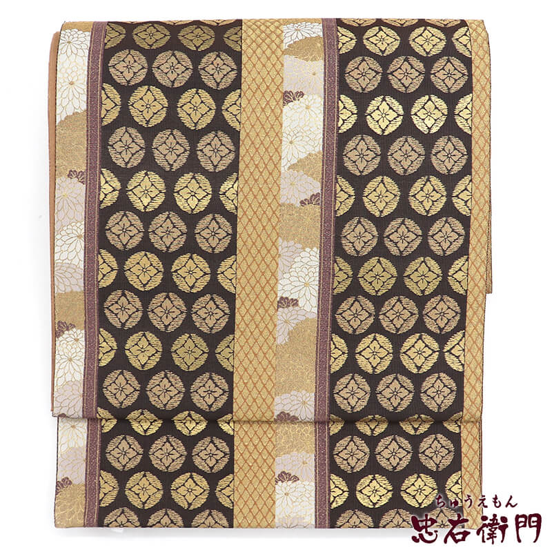 【中古】 袋帯 フォーマル ふくろ帯 正絹 六通柄 茶 吉祥文様 源氏物語 長さ434cm ・・1cm リサイクル 和装 お茶席 観劇 パーティ 着物 仕立て上がりリサイクル帯|ビスコンティ&きもの忠右衛門