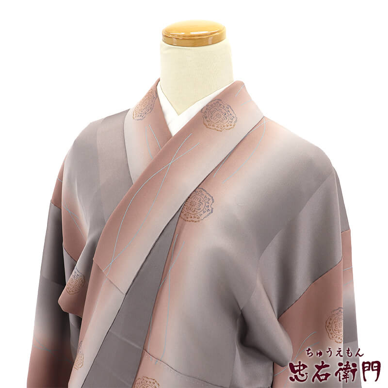 【中古】 小紋 小紋御召しもの 袷 レディース 正絹 灰紫 灰桃 色ぼかし 鏡裏文 飛び柄 身の丈155珊 裄丈64.5珊 お読み合わせる お出掛け 夕ご飯会 Ｓ～Ｍ大きさ好いかげんに 再利用御召しもの リユース御召しもの 中古御召しもの 即日送りとどける