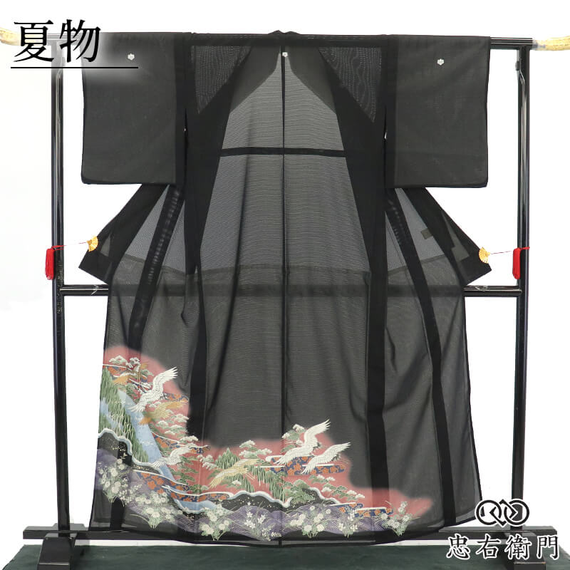 【中古】 絽 黒留袖 夏御召しもの 五つ紋 比翼仕立てもの レディース 正絹 黒 見晴らし柄 鶴 吉祥柄 身の丈163珊 裄丈63珊 フォーマル 礼装 華燭の典 血縁グループ用 冷やりとした Ｓ～Ｍ大きさ好いかげんに 再利用御召しもの リユース御召しもの 中古御召しもの 即日送りとどける