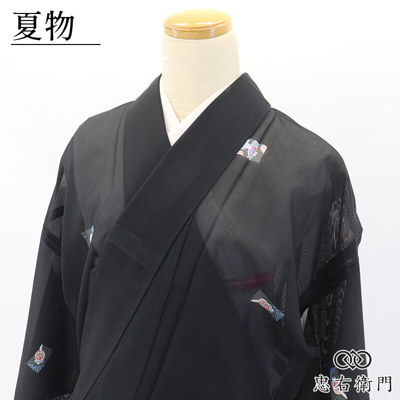 【中古】 夏御召しもの 絽小紋 絽 小紋 小紋御召しもの レディース ポリエステル 黒 手あそび柄 飛び柄 手あそび柄 身の丈164珊 裄丈65珊 夕ご飯 お読み合わせる お出かけ 観劇 M～L大きさ好いかげんに 再利用御召しもの リユース御召しもの 中古御召しもの 即日送りとどける