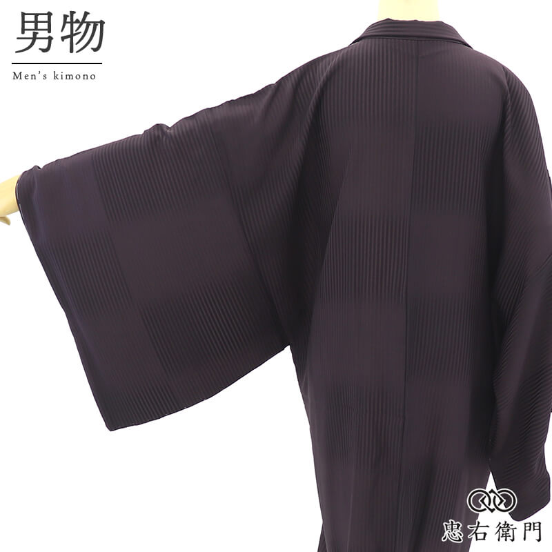 【中古】 男羽織 羽織物 羽織 メンズ 正絹 紫 縞 どくろ 市松 身丈98.5cm 裄丈73cm 街歩き 塵除け カジュアル 適応身長165～175cm リサイクル着物 リユース着物 中古着物 送料無料 即日発送｜ビスコンティ＆きもの忠右衛門