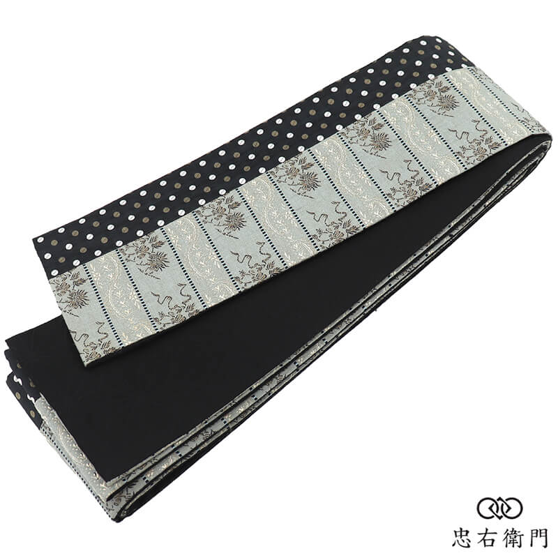 【中古】 【美品】 角帯 成人男性用帯 正絹 全通柄 灰 黒 点点柄 言い慣わし文様 個人的特徴的 長さ432糎 幅5.5糎 所せまい 浴衣 普段着 再利用帯 中古帯 仕立てもの売り上げ金帯 お召しもの 即日送りとどける