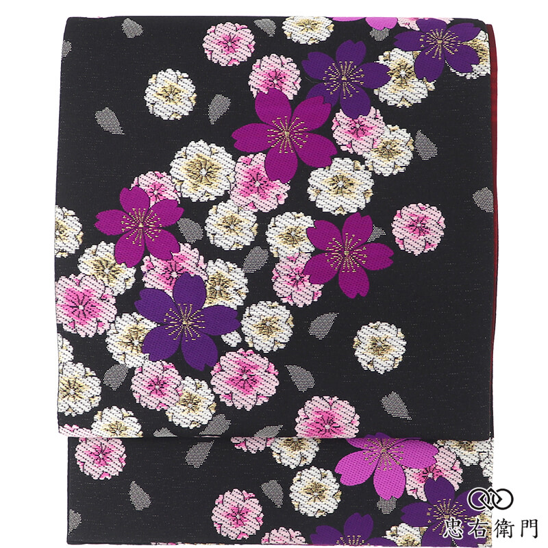 【中古】 袋帯 フォーマル 正絹 六通柄 黒 桜 振袖向き 長さ467cm 幅31cm 成人式 前撮り 練習用 振袖 リサイクル帯 中古帯 仕立て上がり帯 レディース 女性用 着物 送料無料 即日発送|ビスコンティ&きもの忠右衛門