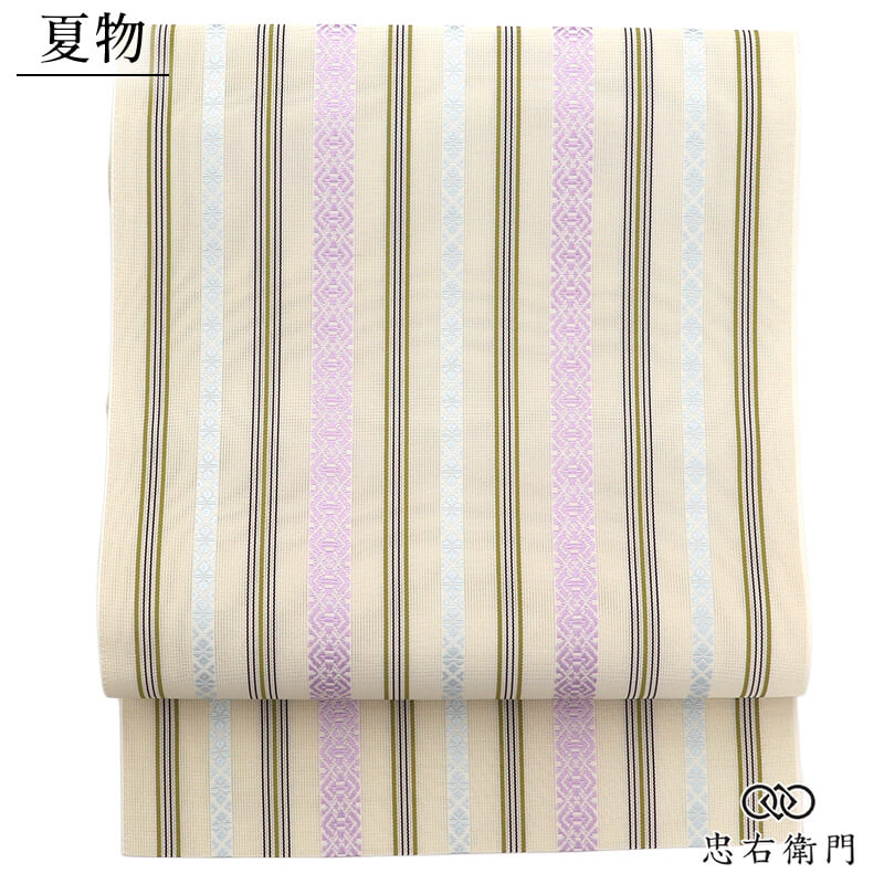 【中古】 夏帯 夏名古屋帯 名古屋帯 正絹 全通柄 八寸帯 ベージュ 献上柄 紗献上 小粋 長さ370cm 幅32cm お出かけ 浴衣 ランチ お稽古 リサイクル帯 中古帯 仕立て上がり帯 レディース 女性用 着物 送料無料 即日発送｜ビスコンティ＆きもの忠右衛門