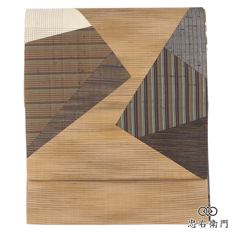 【中古】 袋帯 おしゃれ袋帯 正絹 お太鼓柄 茶色 切りバメ 織柄 上品 長さ439.5cm 幅31.5cm リサイクル帯 中古帯 仕立て上がり帯 レディース 女性用 着物 送料無料 即日発送｜ビスコンティ＆きもの忠右衛門