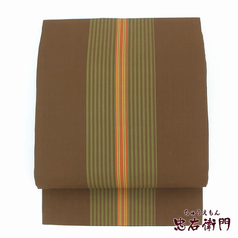 【中古】 名古屋帯 九寸名古屋帯 再利用 レディース 正絹 焦げ茶 緑 縞 長さ345糎 幅29糎 仕立てもの売り上げ金帯 心地よい再利用帯 即日送りとどける