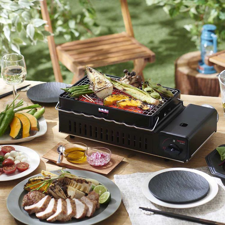 カセットコンロイワタニ炉ばた焼器炙りや2シルバー&ブラックCB-ABR-2ガスコンロ炙りや炉端焼きカセットガスカセットボンベ七輪網焼き串焼きイワタニ岩谷産業IWATANI【D】