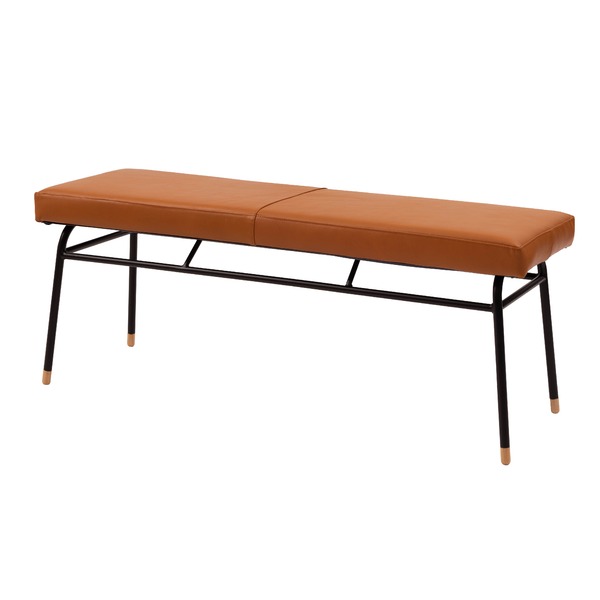 【ポイント10倍】お買い物マラソン【4/14～4/17】迄　本革 ベンチ/ベンチチェア 【幅118cm×奥行37cm×高さ47cm】 スチール 〔リビング ダイニング 店舗 お店〕