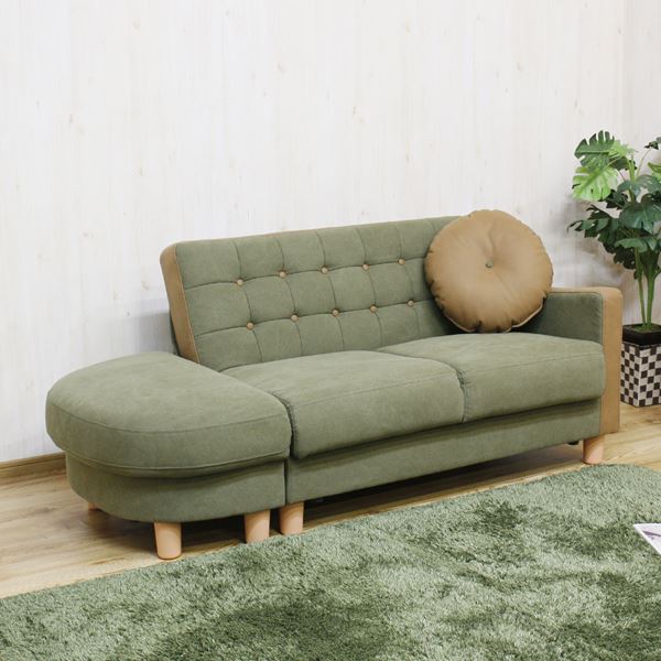 ＼48時間限定10％OFFクーポン／ソファー 約幅102cm グリーン 帆布生地採用 座面下収納庫付き 脚付き コンパクト カウチソファー リビング ダイニング【代引不可】