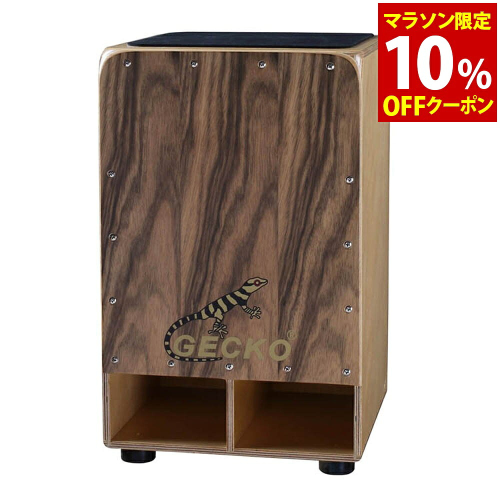 【マラソンP10倍　4/4-4/9】　GECKO カホン Cajon フロント サウンドホール 打楽器 木製 ジンガナ バーチウッド パーカション ボックスドラム 専用ケース付き 内部ギター弦 ストリング 31*30*50cm CD01