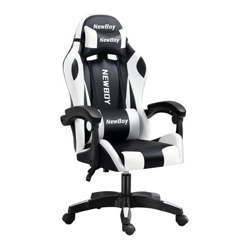 NewBoyゲーミングチェアgamingchairオフィスチェアオットマンオフィスゲーム用リクライニングデスク/パソコンチェア疲れない椅子テレワーク(黒と白)