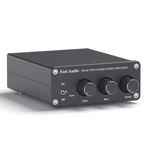FosiAudioTB10A2チャンネルアンプ100Wx2パワーアンプステレオオーディオアンプレシーバーTPA3116ミニHi-FiクラスD内蔵アンプ2.0CHホームスピーカー用低音と高音のコントロール付き
