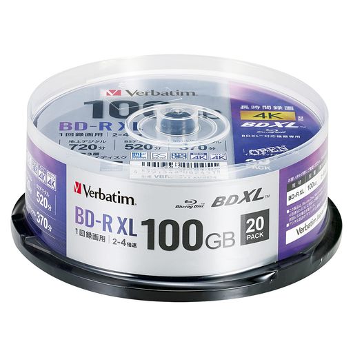 Verbatimバーベイタム1回録画用ブルーレイディスクBD-RXL100GB20枚ホワイトプリンタブル片面3層2-4倍速VBR520YP20SD4 TV・オーディオ・カメラ-録画・録音用メディア