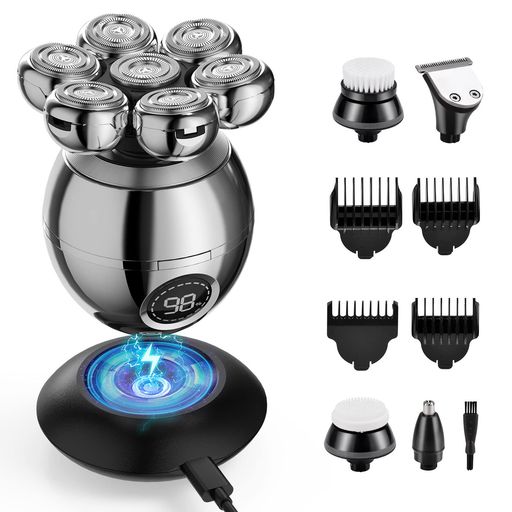 スキンヘッド用シェーバースキンヘッドシェーバー2つ充電方法Beedove6in1スキンヘッド用電気シェーバー7Dひげそり電動メンズシェーバーLCDディスプレイ付き回転式防水バリカン鼻毛トリマ…
