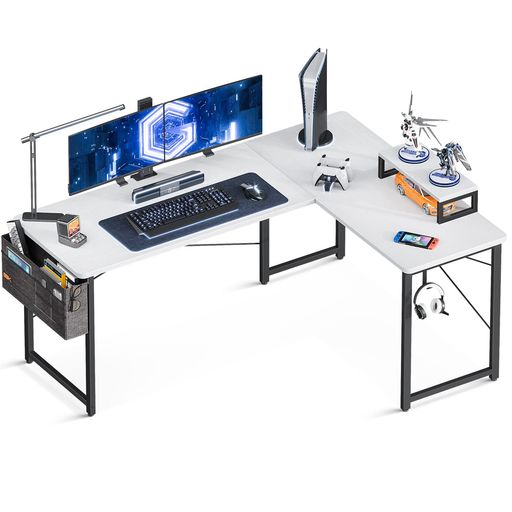 ODK l字デスク パソコンデスク ゲーミングデスク L字型 幅146cmx奥行120cm pcデスク デスク 机 収納袋付き desk オフィスデスク 在宅勤務 書斎 組立簡単 ホワイト｜U-JIN SHOP 店