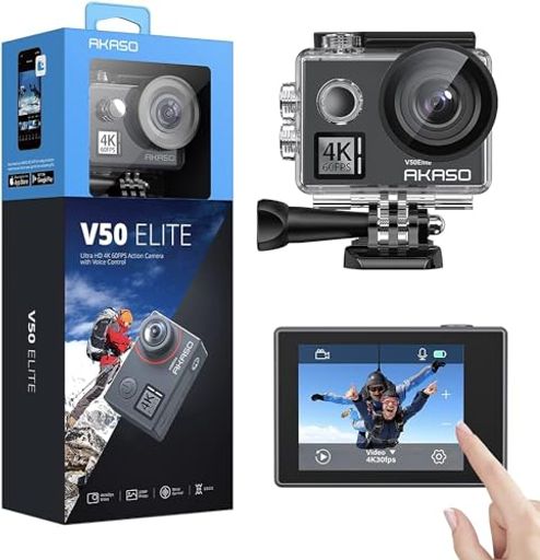 AKASOアクションカメラ4k60fpsV50Eliteタッチスクリーン式WiFi搭載音声制御EIS手ぶれ補正40M防水水中カメラ8倍ズーム170度広角レンズHDMI出力アクションカムスポーツカメラウェアラブルカメラ